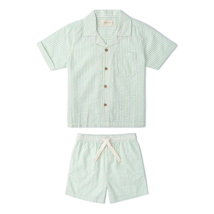 Organic Shirt & Shorts Set - Basil Stripes