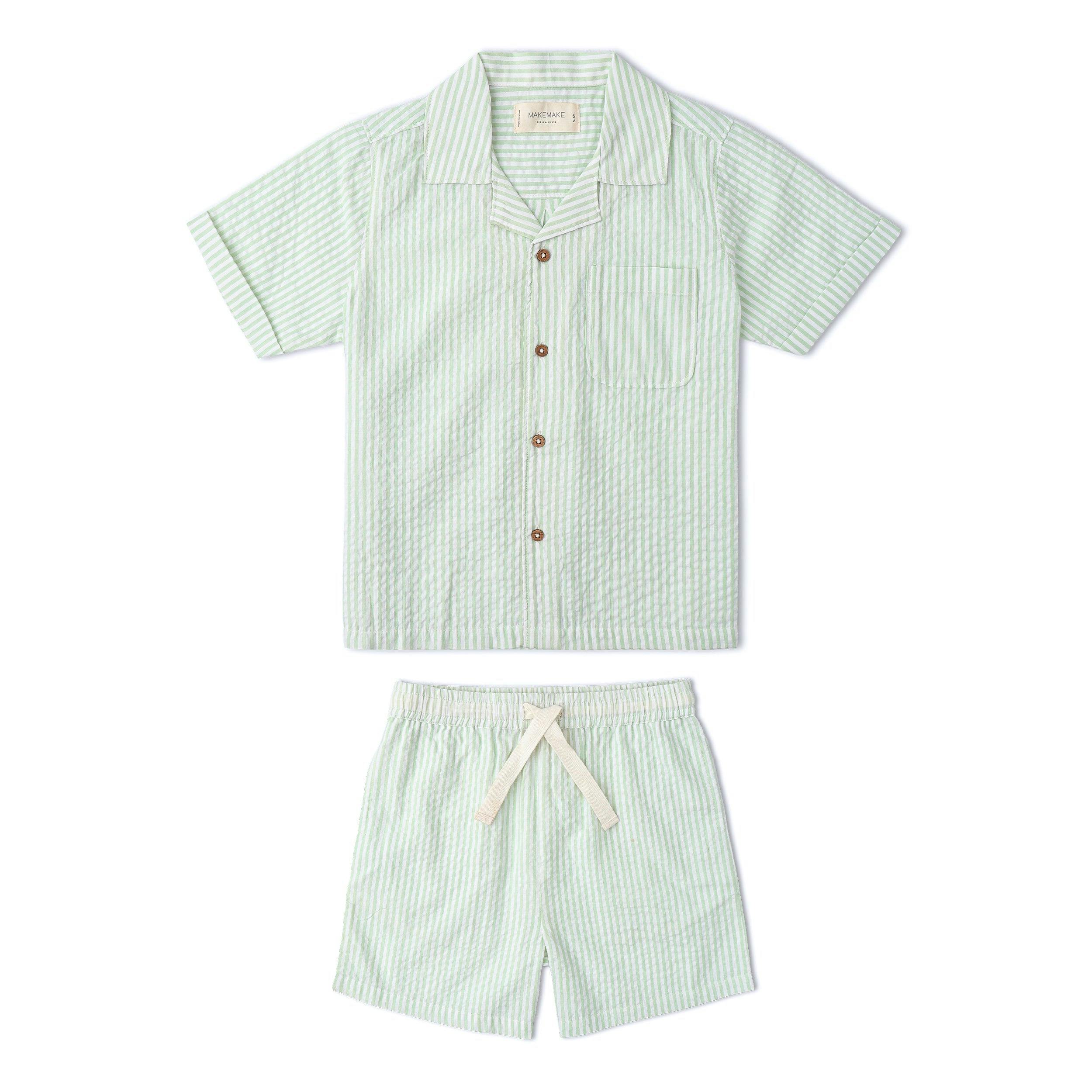 Organic Shirt & Shorts Set - Basil Stripes