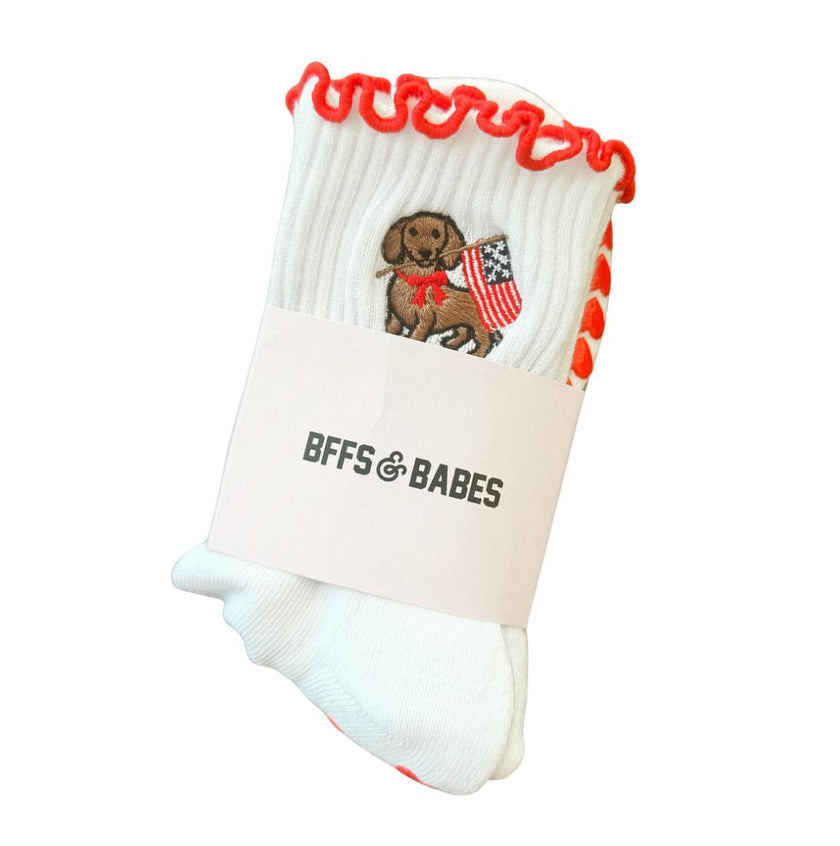 USA DOXIE Grippy Pilates Socks, White/Red