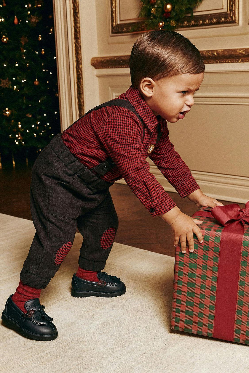 Baby Top & Pants Set Black And Red Houndstooth