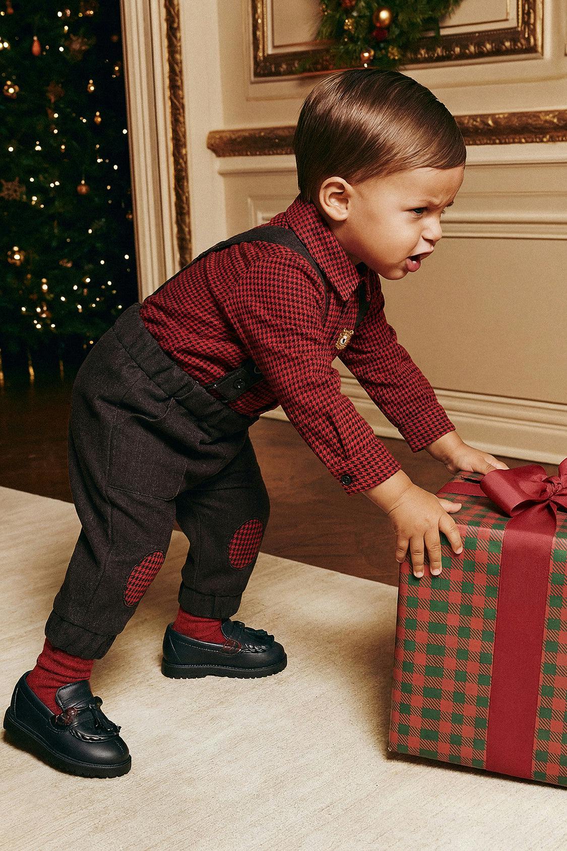 Baby Top & Pants Set Black And Red Houndstooth