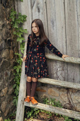 Woven Rose Print Dress Black