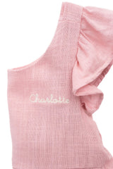 Custom Embroidered Girls Sleeveless Linen Dress, Pink
