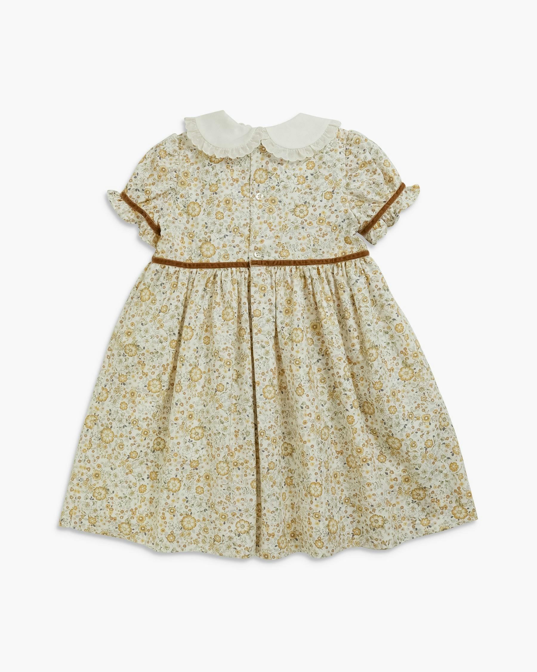Antonella Dress Beige Mustard Floral