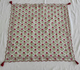 Embroidered Scalloped Scarf with Tassel Red Floral Print