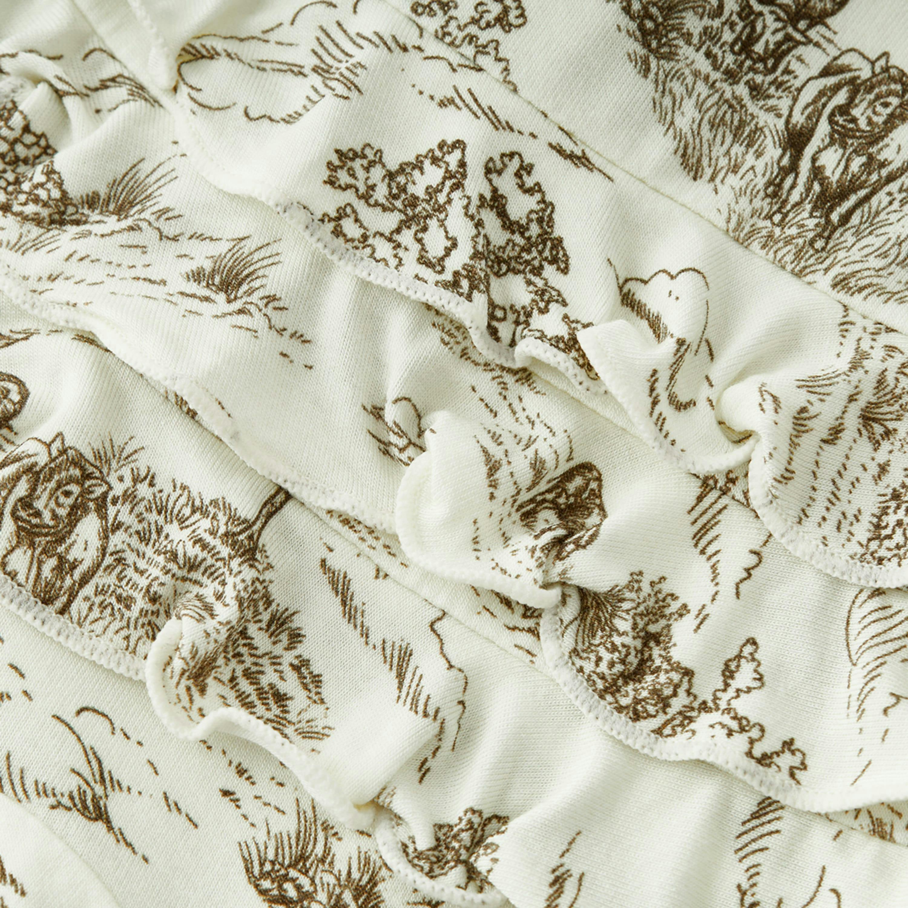 Country Toile Luxe Stretch Ruffle Footed Romper