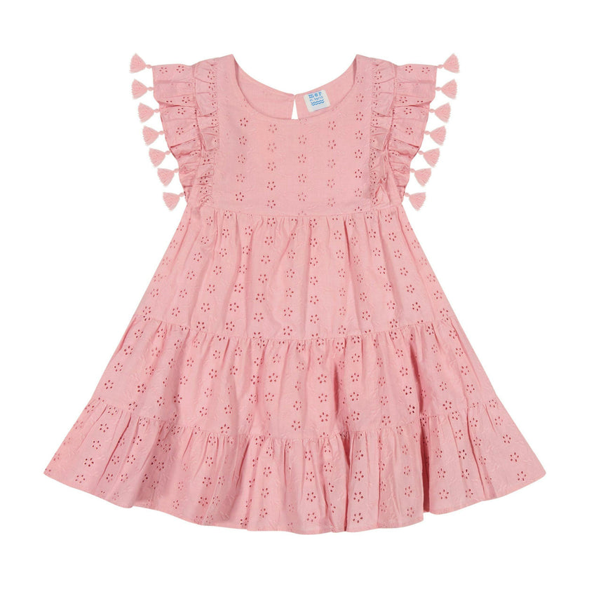 Sophie Girls Tassel Dress Blush Pink Eyelet, Pink