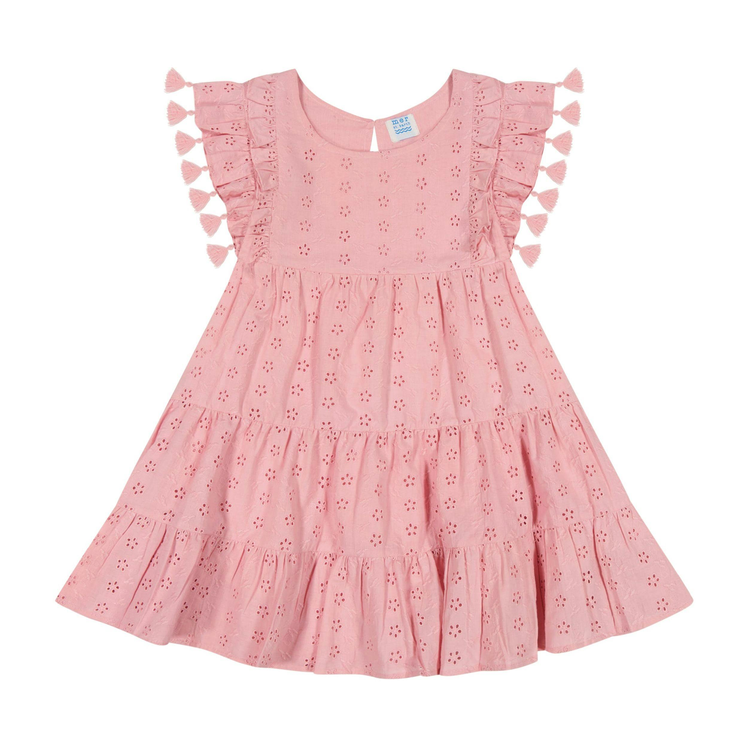 Sophie Girls Tassel Dress Blush Pink Eyelet, Pink