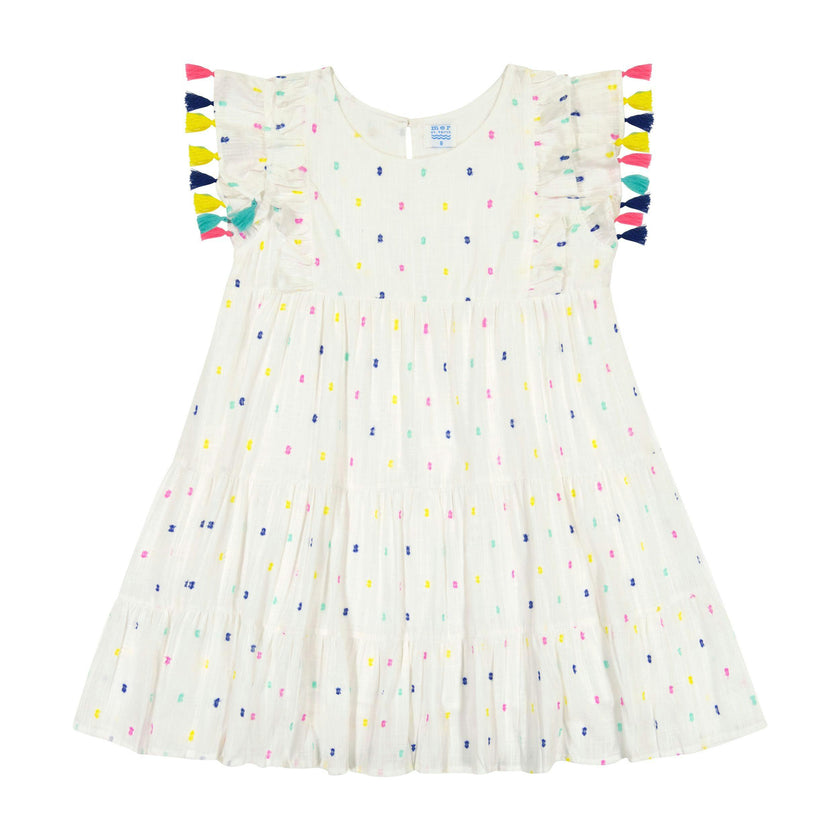 Sophie Girl's Tassel Dress Confetti Swiss Dot, Confetti Swiss Dot