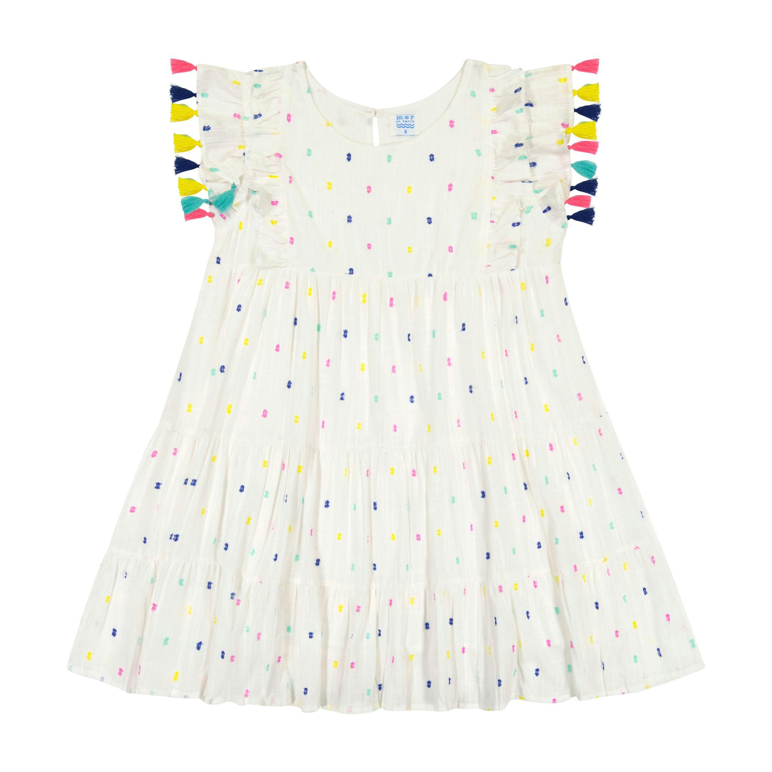 Sophie Girl's Tassel Dress Confetti Swiss Dot, Confetti Swiss Dot