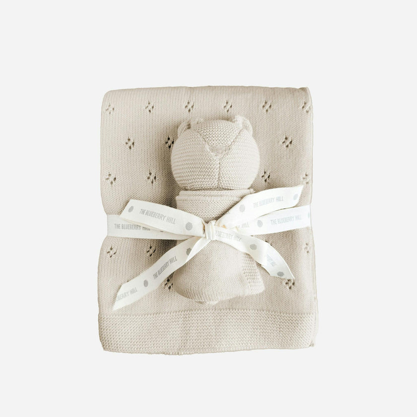 Pique Blanket and Bear Lovey Gift Set - Birch