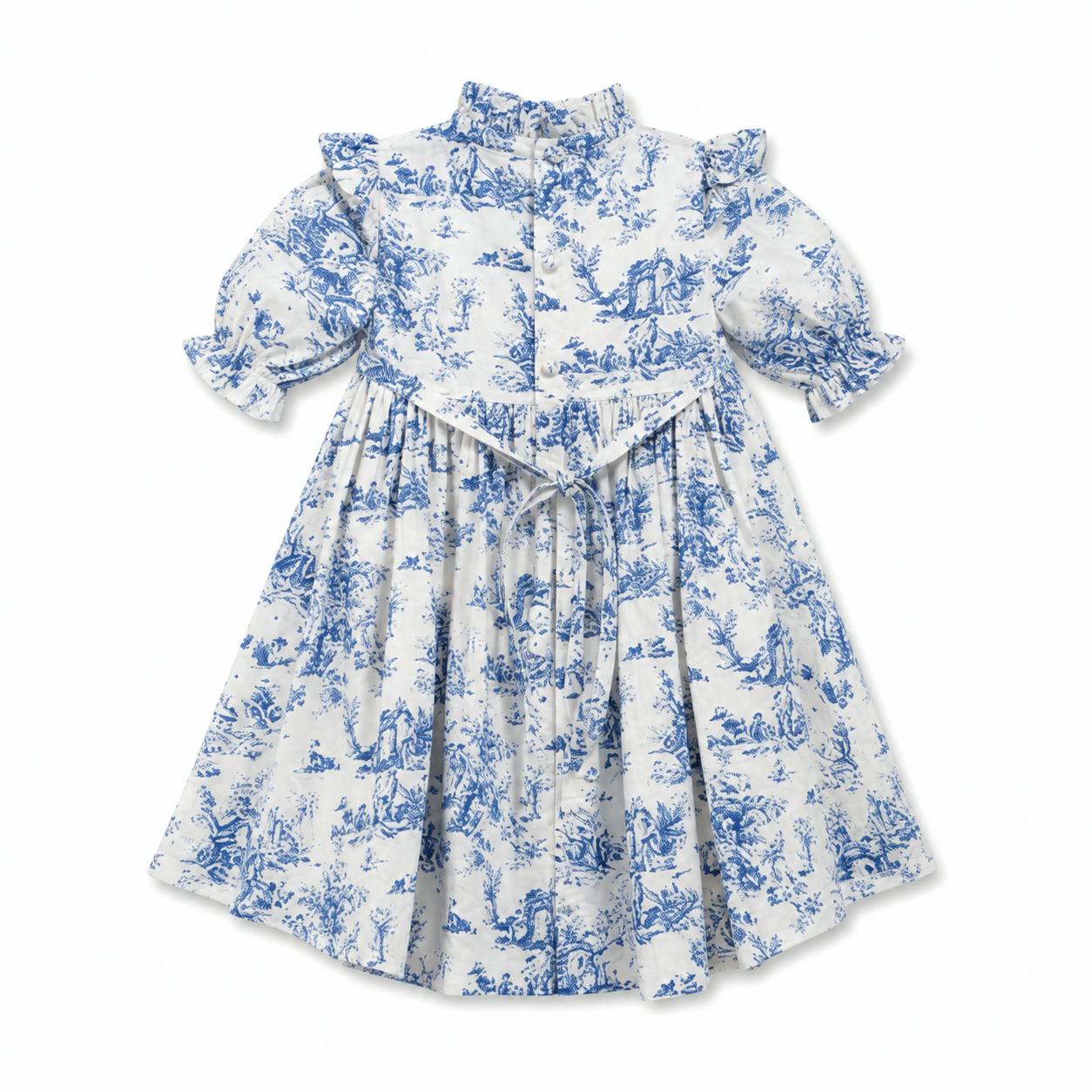 Aoki Blue Toile Dress | Short Sleeve