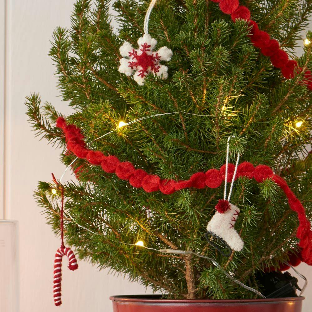 24 Piece Set- Iconic Christmas Mini Tabletop Tree Set- Hand Felted Wool