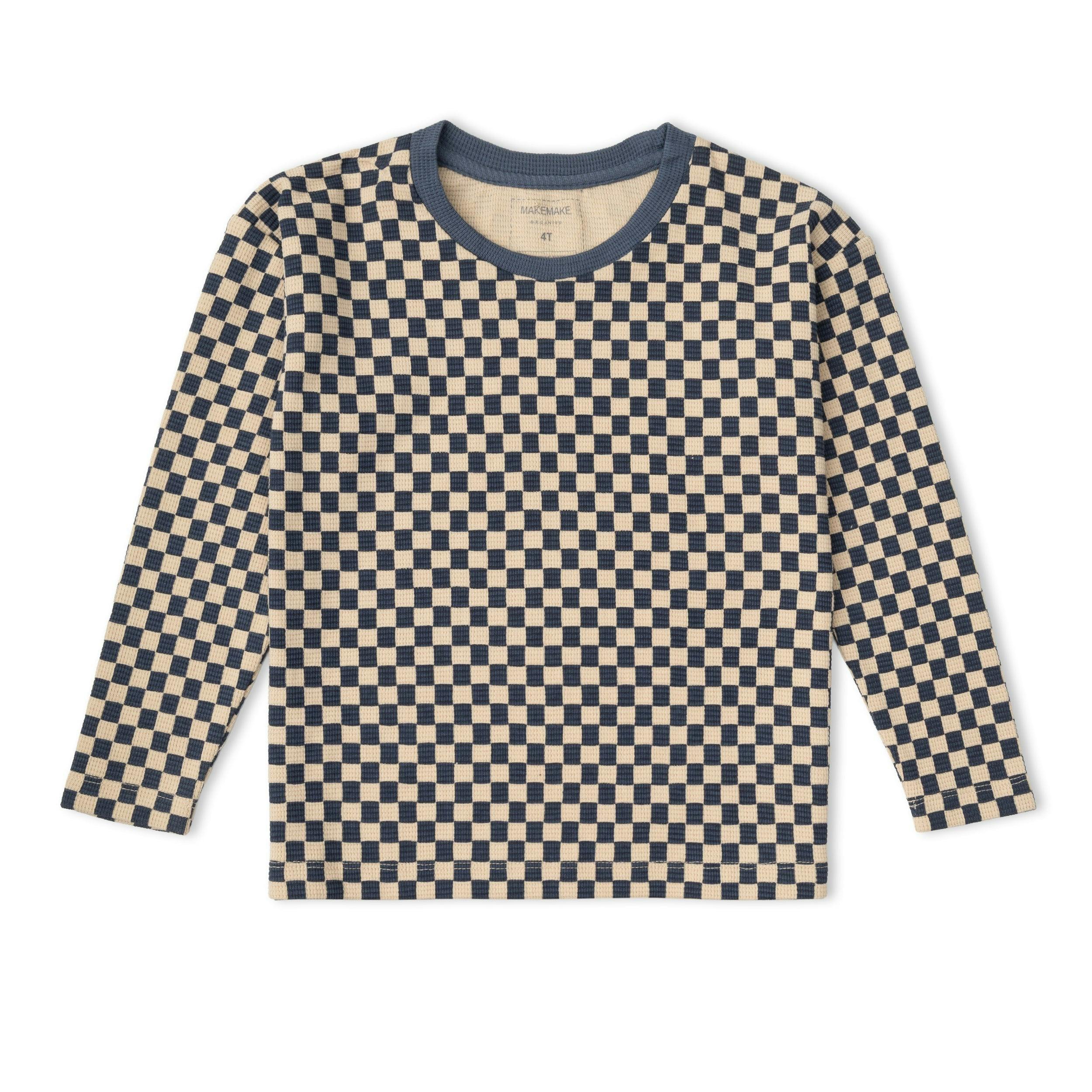 Organic Tee & Foldover Pants Set - Midnight Check