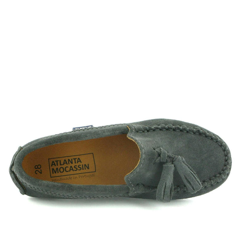 Suede Leather Tassel Moccasins, Grey
