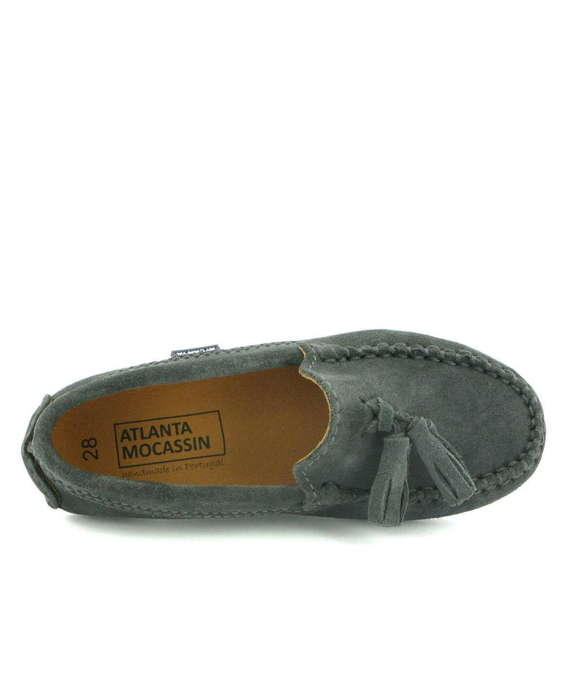 Suede Leather Tassel Moccasins, Grey