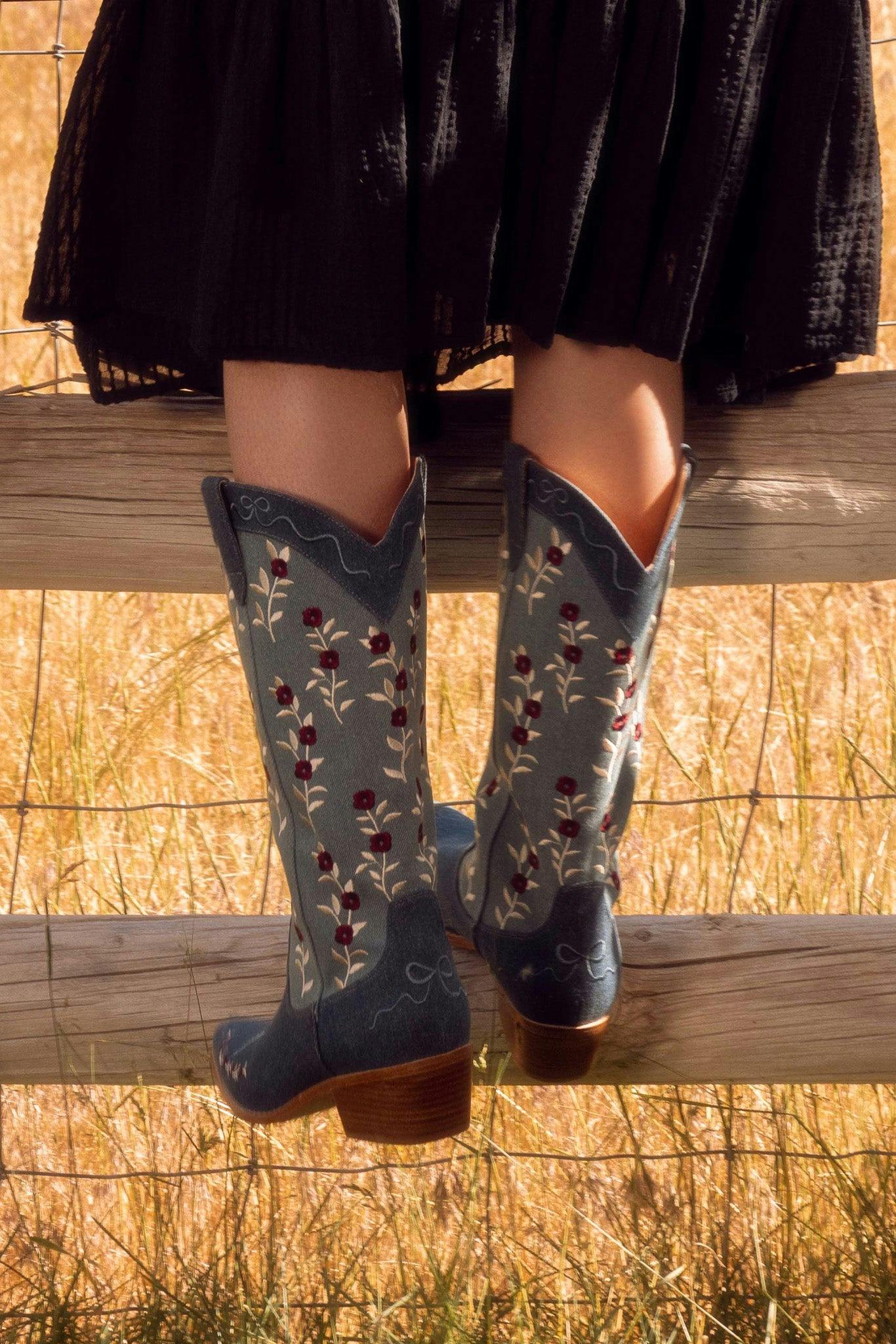 Rosemary Cowgirl Boots in Denim