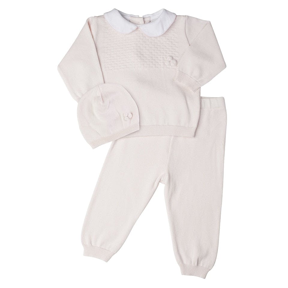 Girls Pique Collar Diamond Knit 2-Piece with Hat Pink