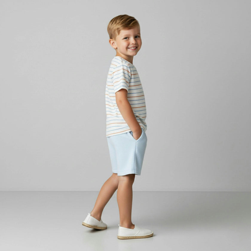 Organic Terry Tee & Shorts Set - Cabana Stripes