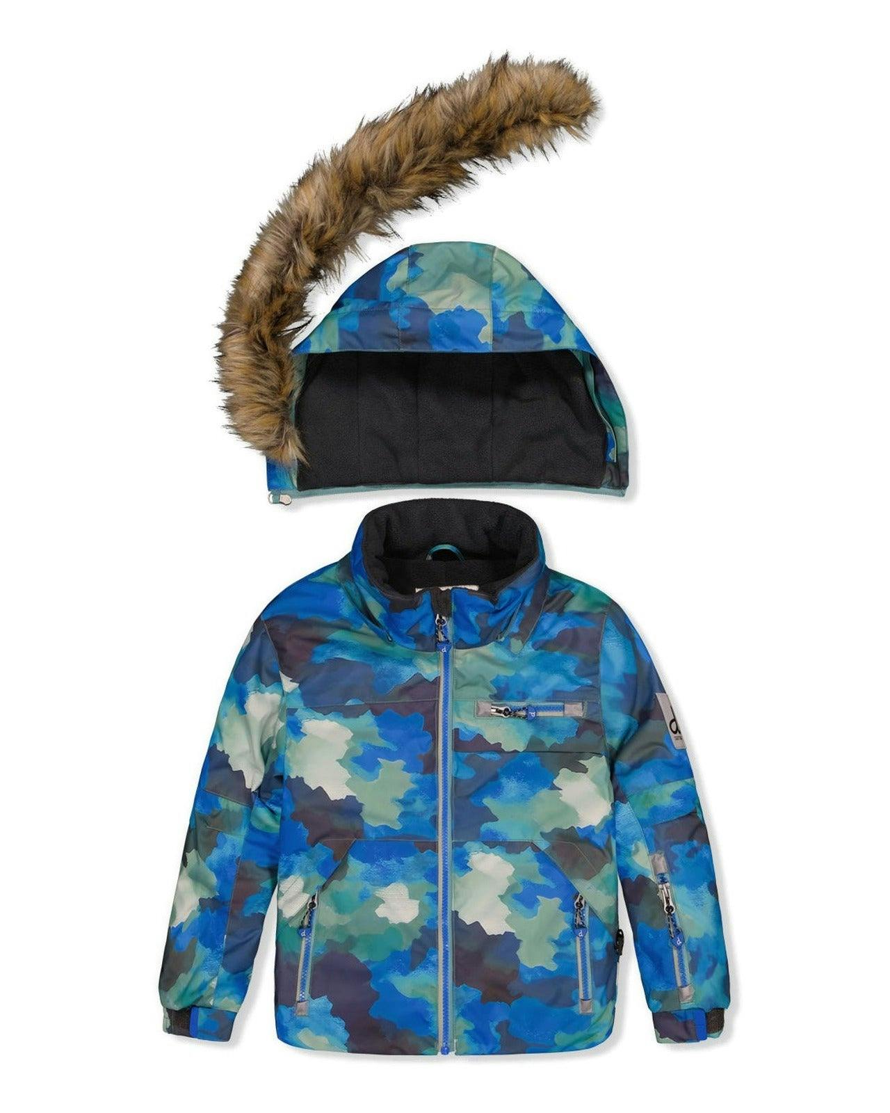 Two Piece Play Snowsuit Blue Camouflage Print With Green Pants