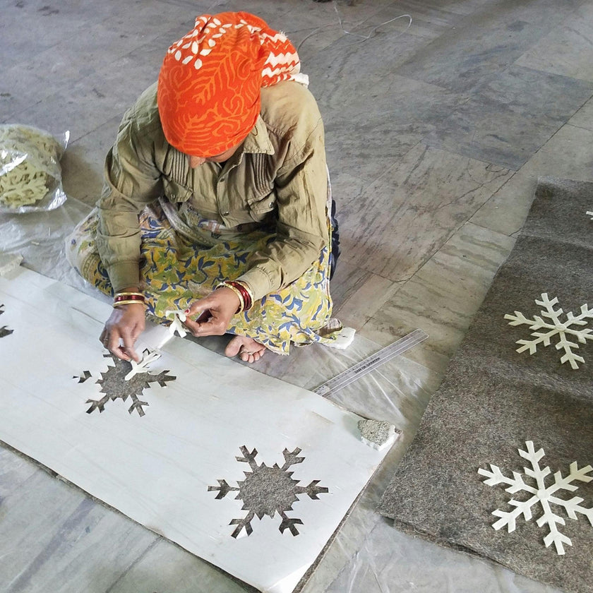 Handmade Snowflakes Gray Christmas Tree Skirt Felt - 60"