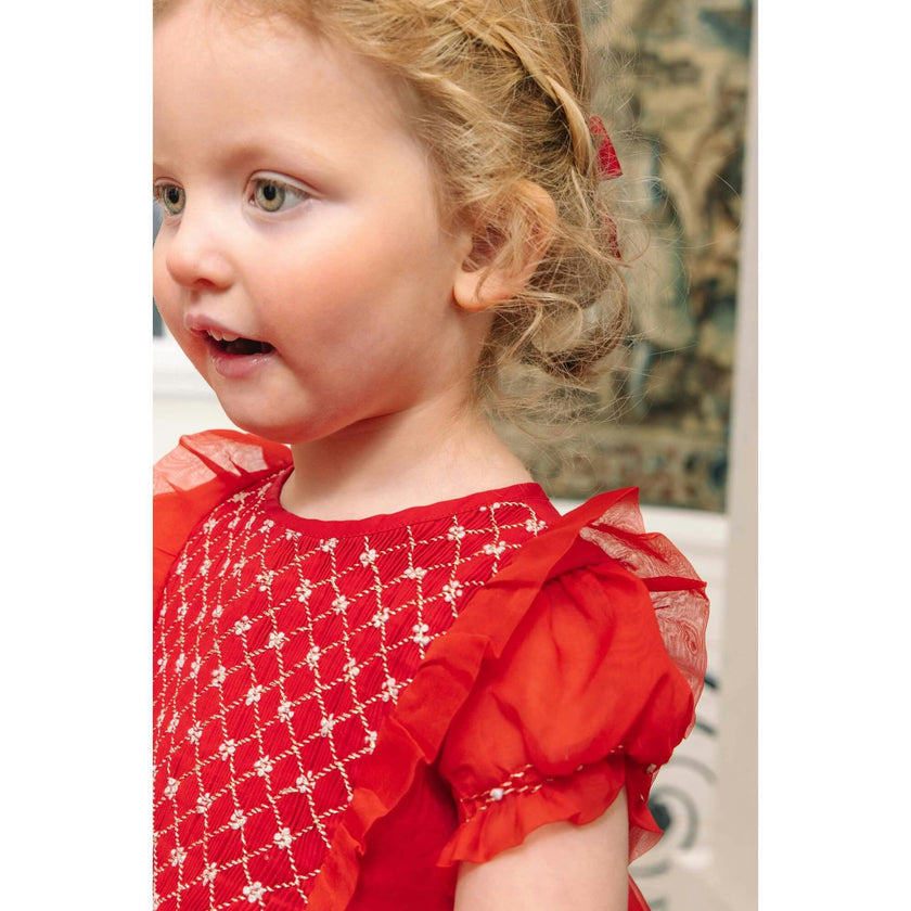 Camelia Red Cotton Smocked Dress