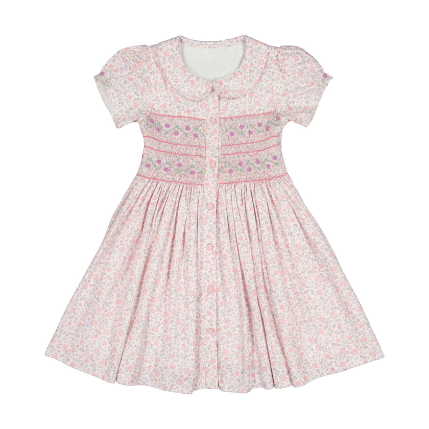 Violette Pink Floral Short Puff Smocked Dress