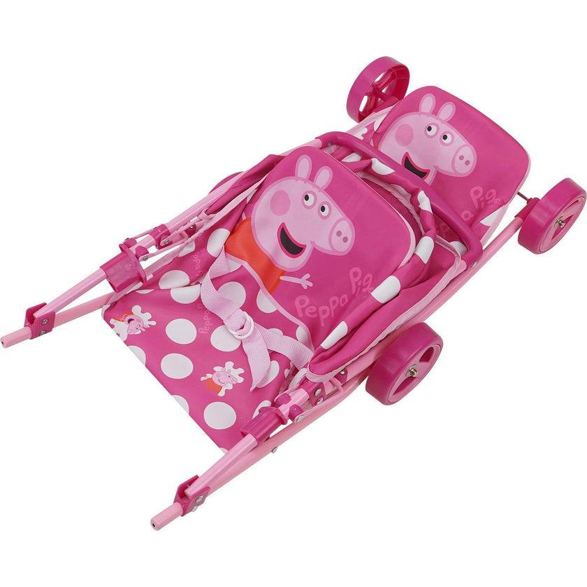 Peppa Doll Twin Stroller - Pink & White Dots
