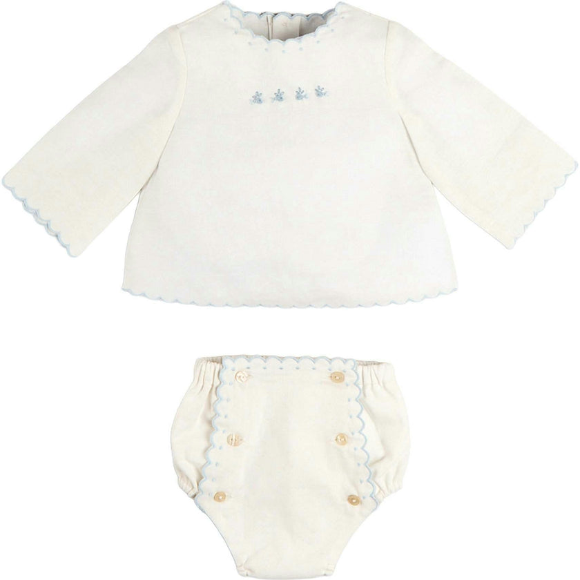 Whale Embroidered Scallop Edge Two Piece Set in Blue (1-6mths)