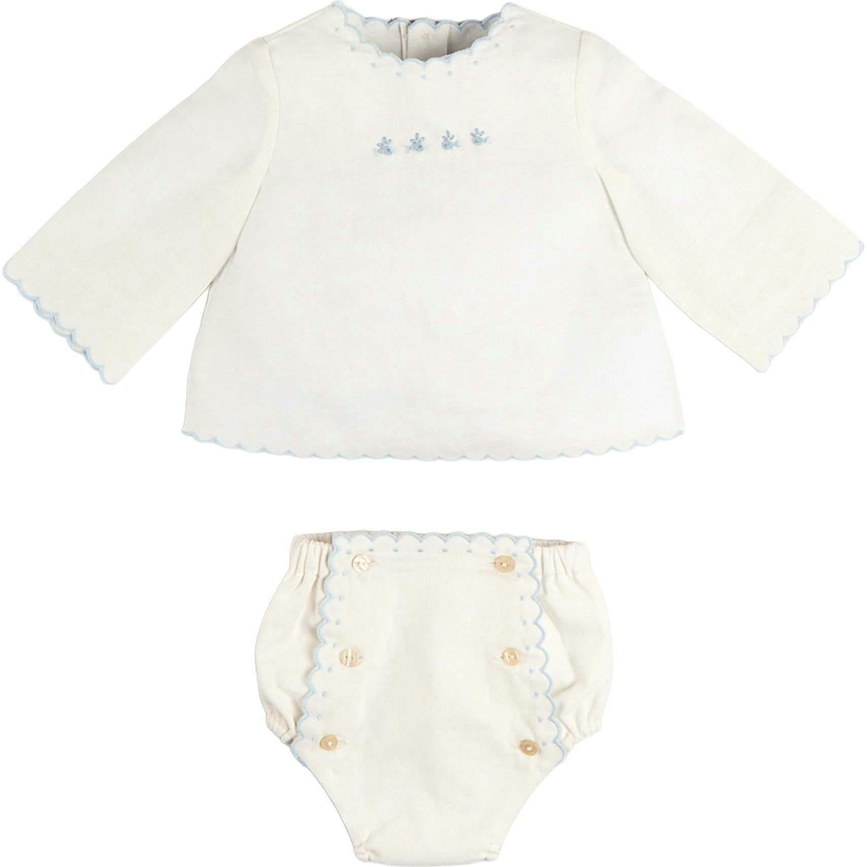 Whale Embroidered Scallop Edge Two Piece Set in Blue (1-6mths)
