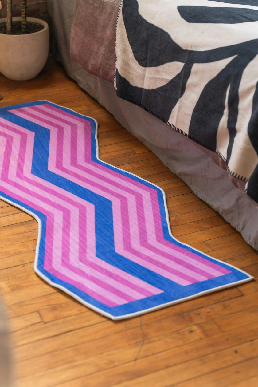 Pink Blue Zigzag Wave Rug by Jakob Mizrahi