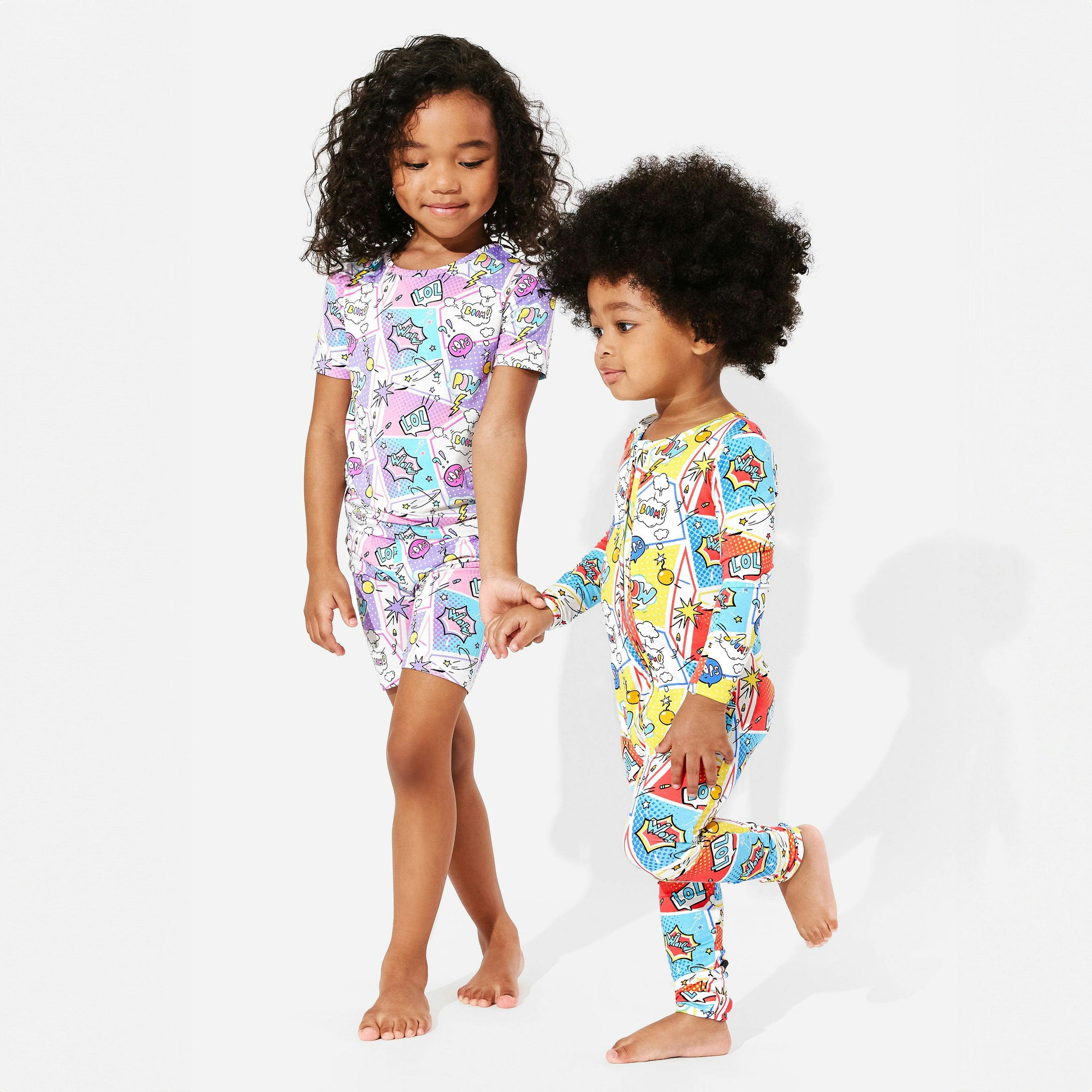 Comic Purple Bamboo Kids Pajama Short Set