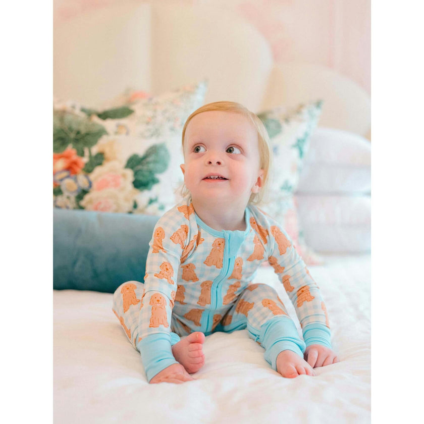 Blue Goldendoodle Bamboo Zipper Romper