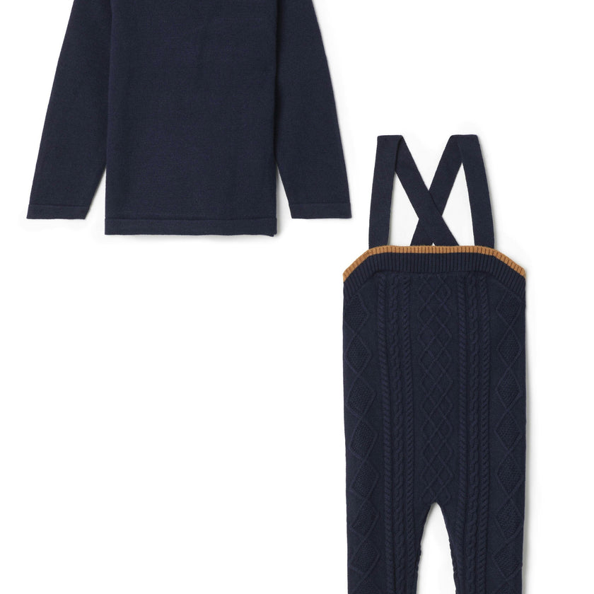 Cable Knit Overall Set Black
