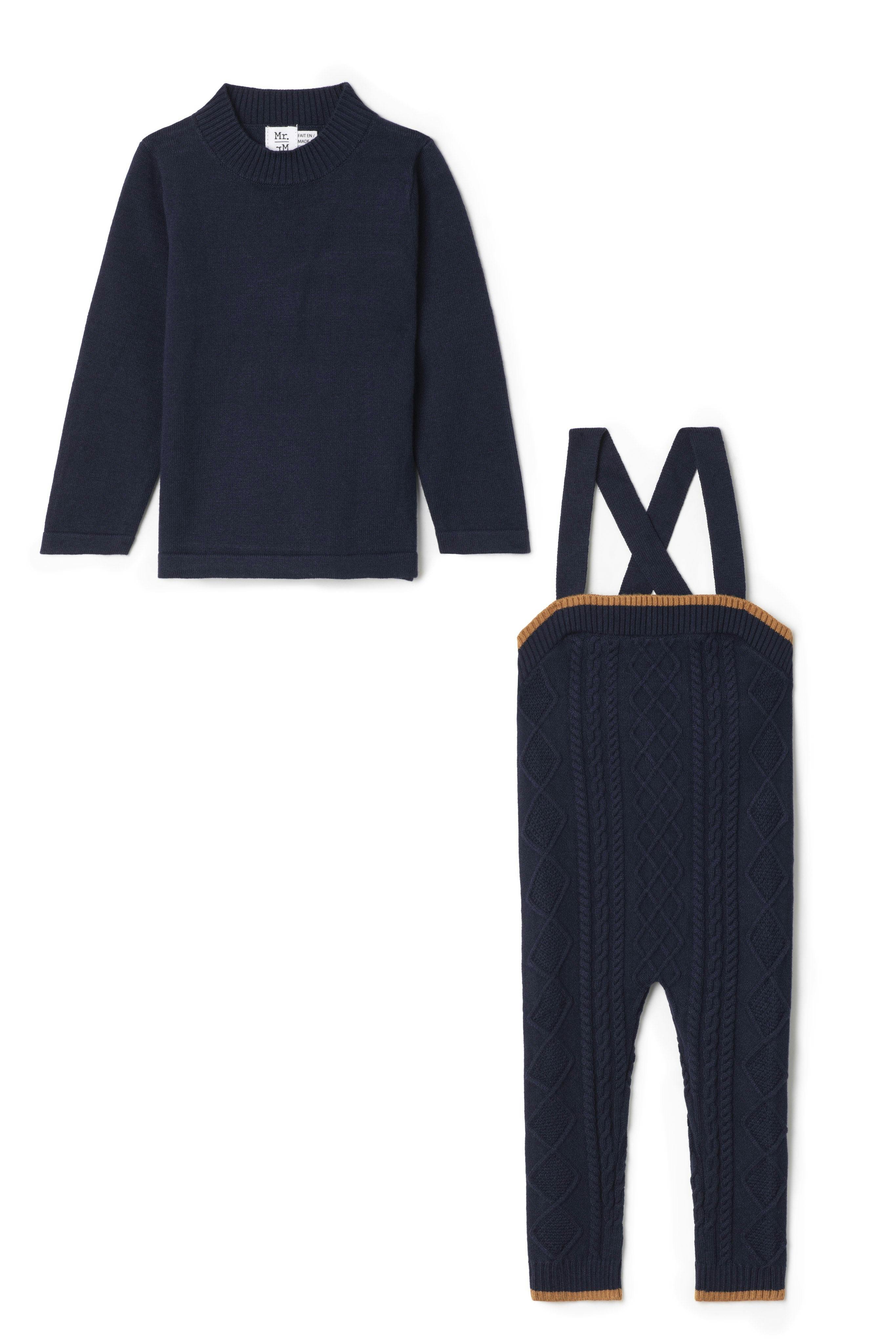Overall Cable Knit Button Front Overalls and Top Two Piece Set