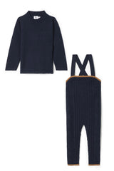 Overall Cable Knit Button Front Overalls and Top Two Piece Set