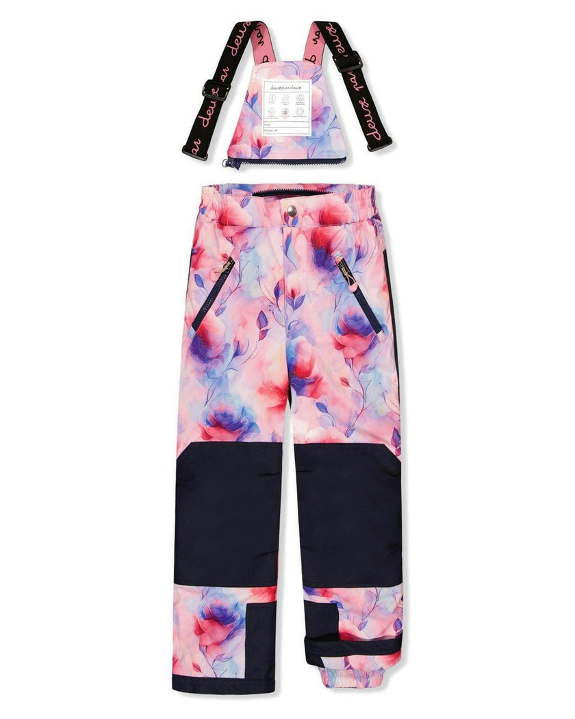 Two Piece Play Snowsuit Pink And Purple Colorblock With Watercolor Floral Print Pants