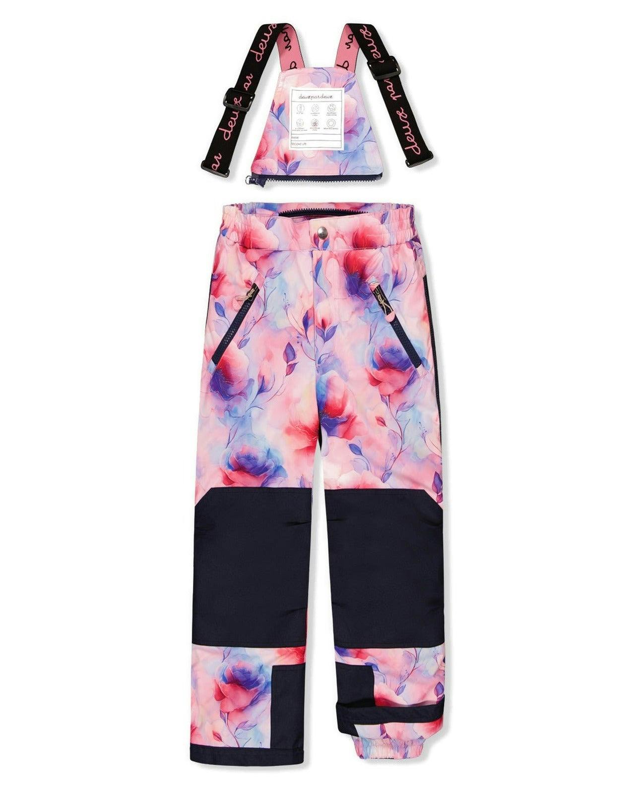 Two Piece Play Snowsuit Pink And Purple Colorblock With Watercolor Floral Print Pants