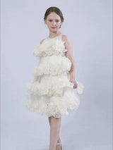 Cream Elysia Tiered Ruffle Dress