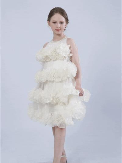 Cream Elysia Tiered Ruffle Dress