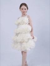 Cream Elysia Tiered Ruffle Dress