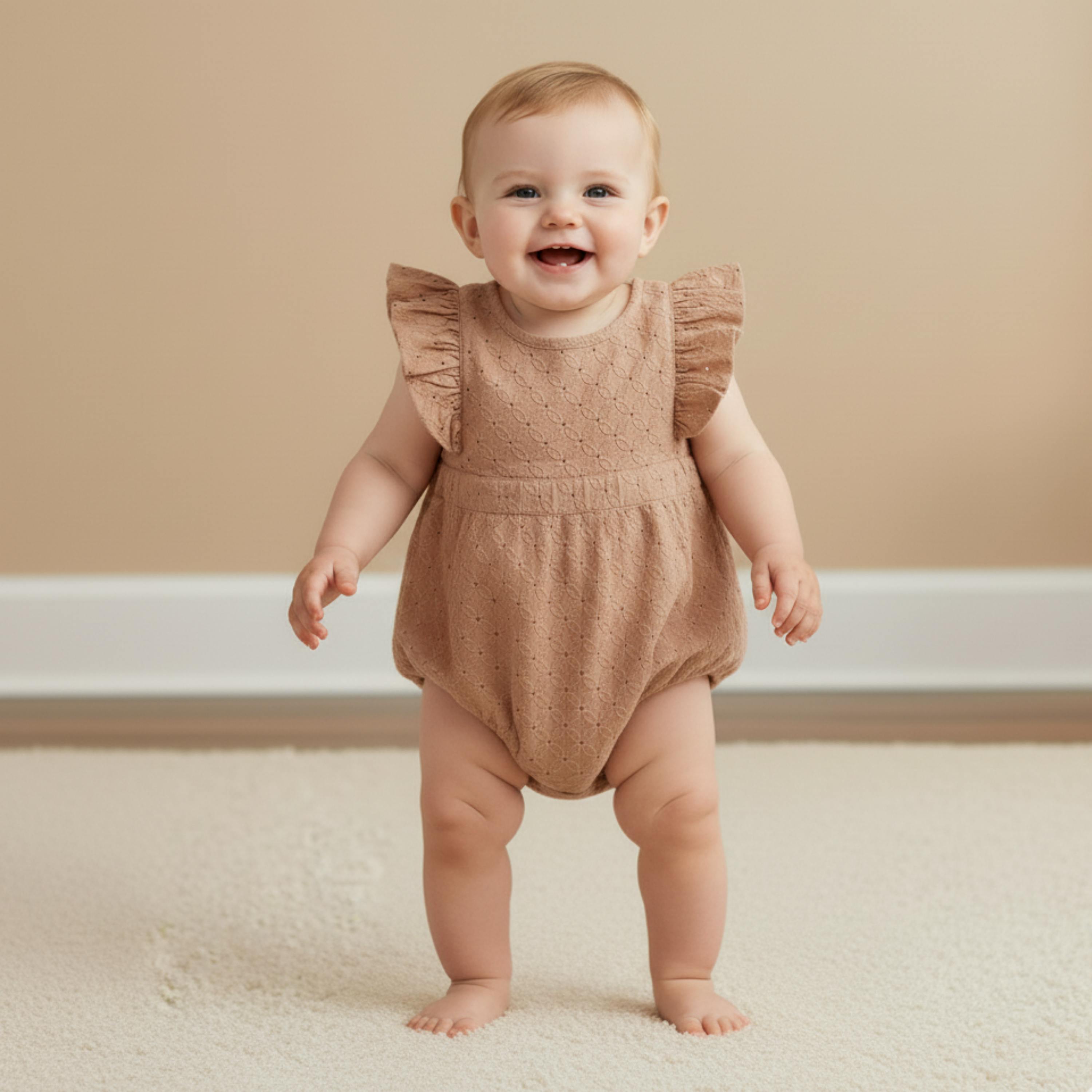 Organic Eyelet Flutter Romper - Clay Eyelet