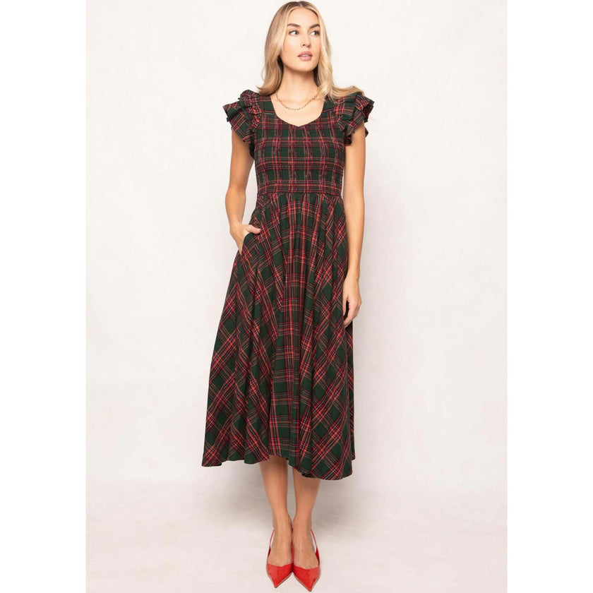 Hattie Dress in Evergreen Plaid