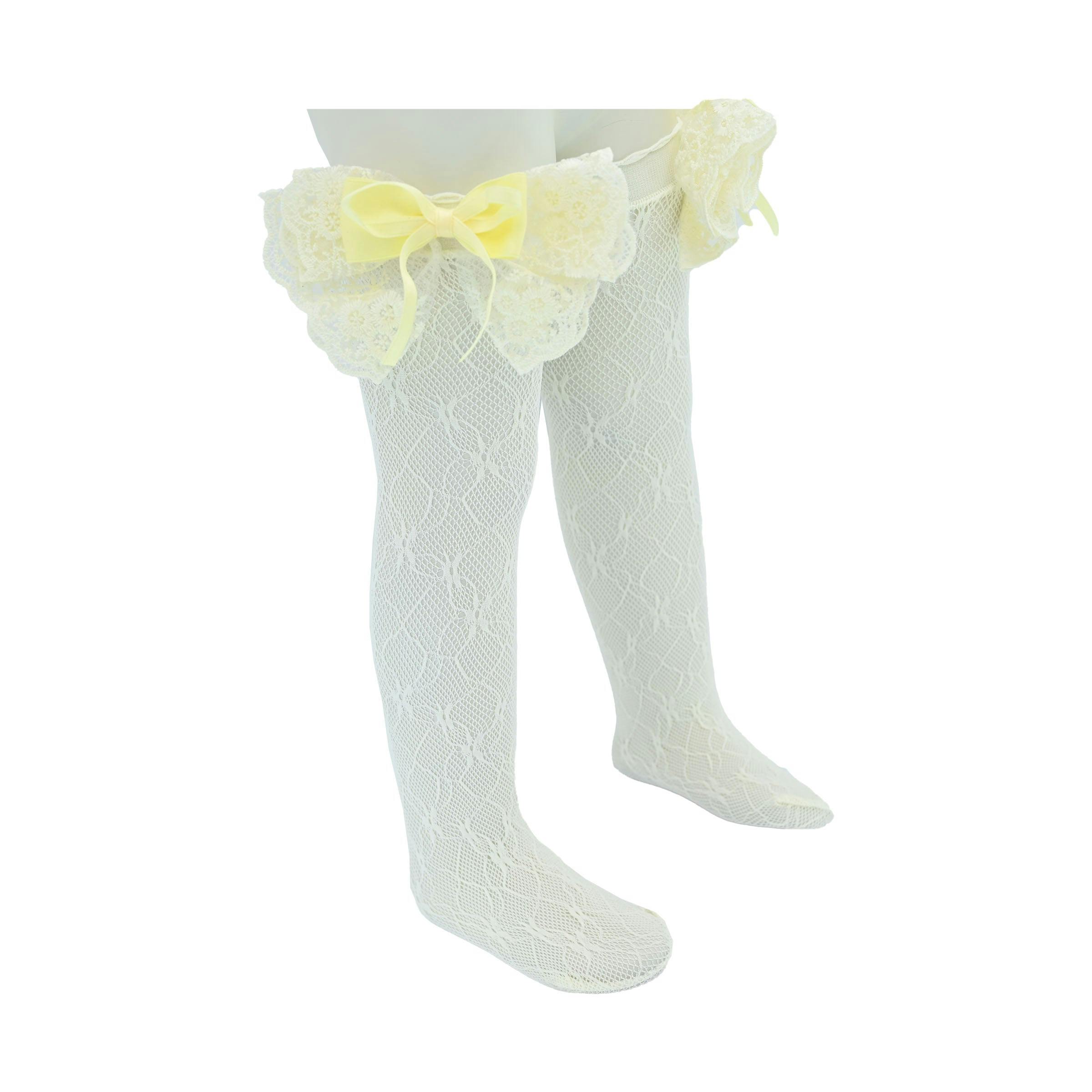 Embroidered Ribbon Bow Long Socks
