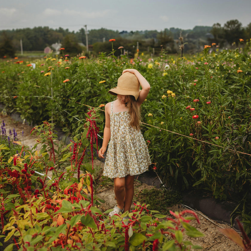 Hikari Pintuck Dress| Mustard Sage Blossom