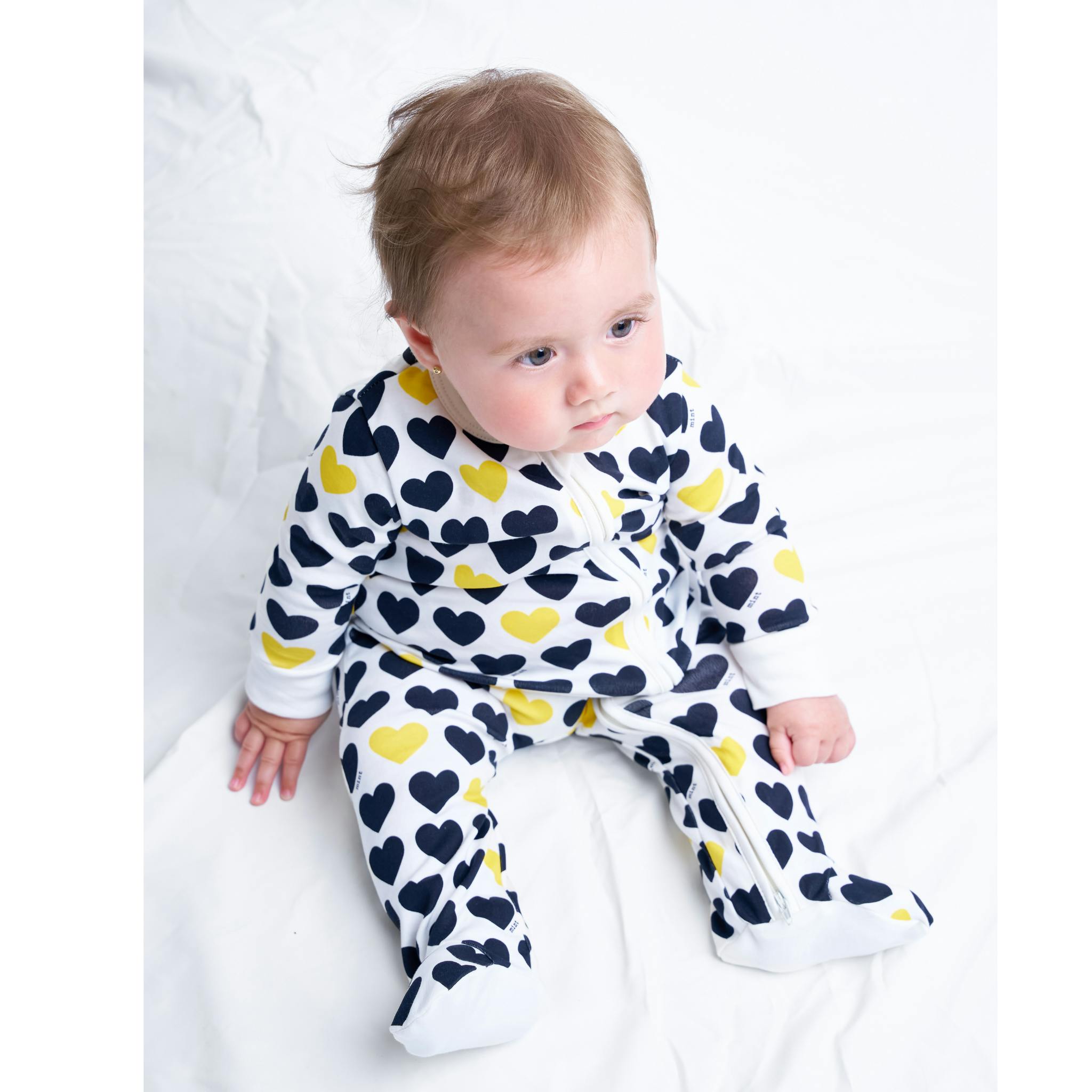 Black & Yellow Hearts Zip-up Baby Bodysuit
