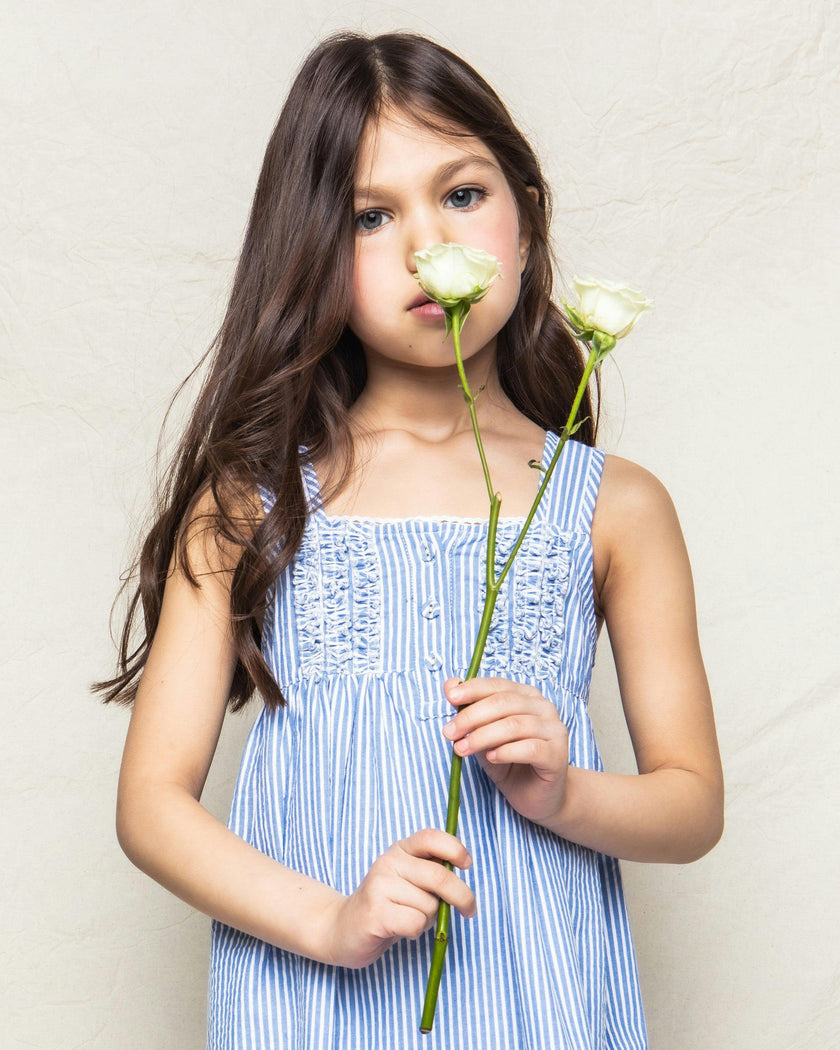 Girl's Twill Charlotte Nightgown in French Blue Stripes