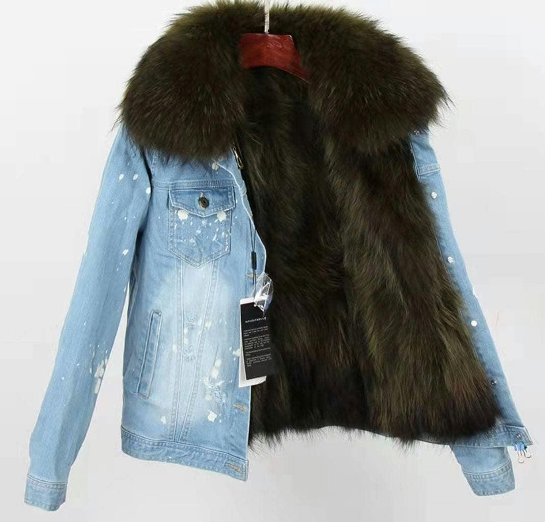 Women’s Ombre Fur Denim Jacket Grey
