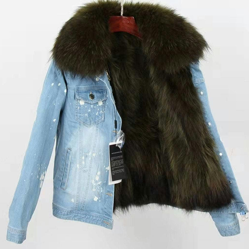 Women’s Ombre Fur Denim Jacket Grey