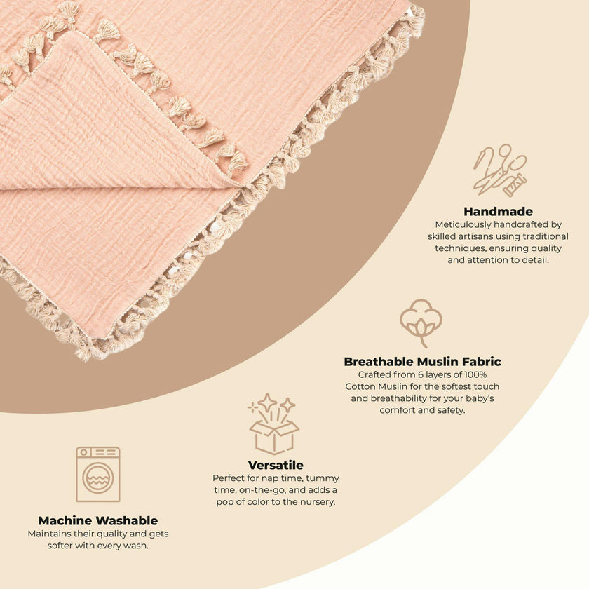 6-Layer Cotton Muslin Baby Blanket (Rose Pink)